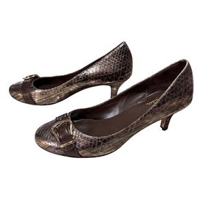 Cole Haan Women's 9B Bronze Snakeskin Embossed Leather‎ Buckle Heels Pumps
